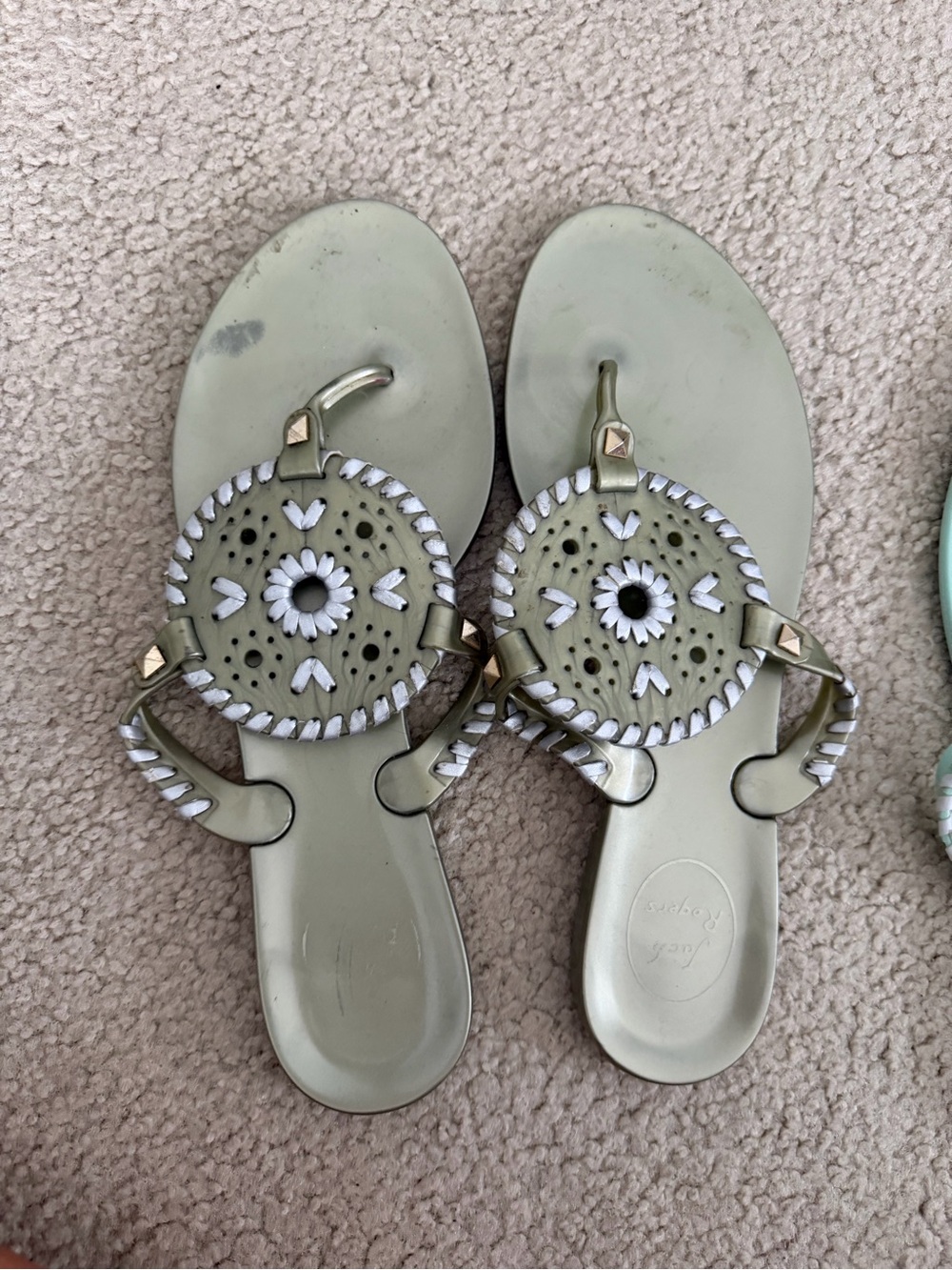 Women's Olive Green Decorative Thong Sandals